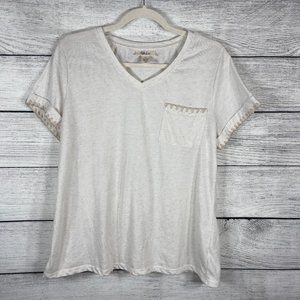 Style & Co Cream Natural T-shirt With Embroidery Along Pocket And Sleeve…